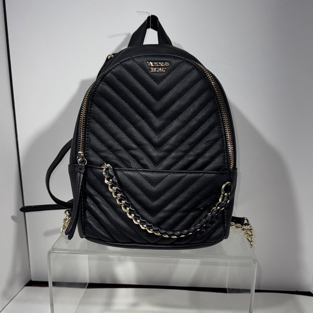 Victoria's Secret Black Chevron Backpack with Chain Detail